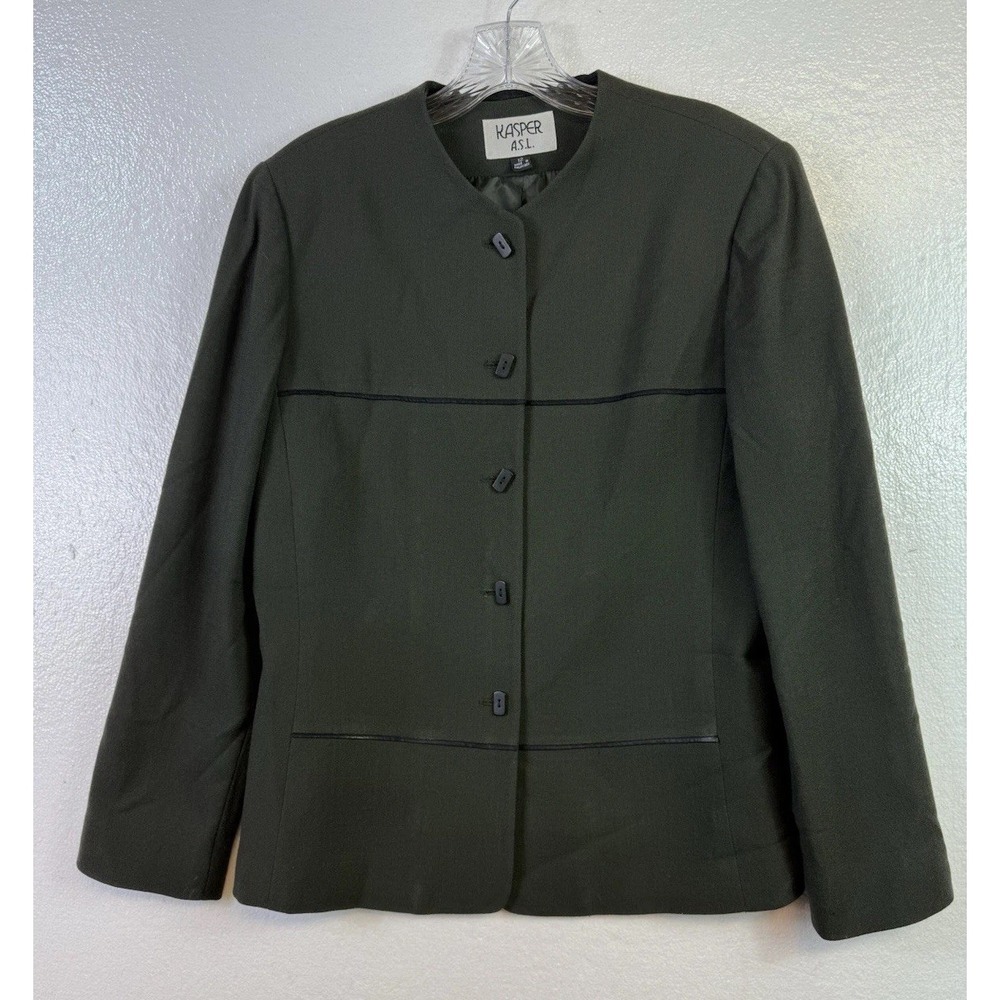 Kasper‎ ASL Black Blazer Womens Sz 12 5 Button Wool Jacket Career Office Church